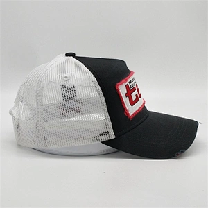 Vintage Custom High Crown Trucker Cap,Embroidery Black And White Snapback Caps,Wash Cotton Blank Distress Patch Trucker Hat