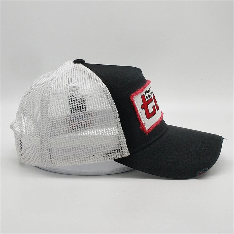 Vintage Custom High Crown Trucker Cap,Embroidery Black And White Snapback Caps,Wash Cotton Blank Distress Patch Trucker Hat