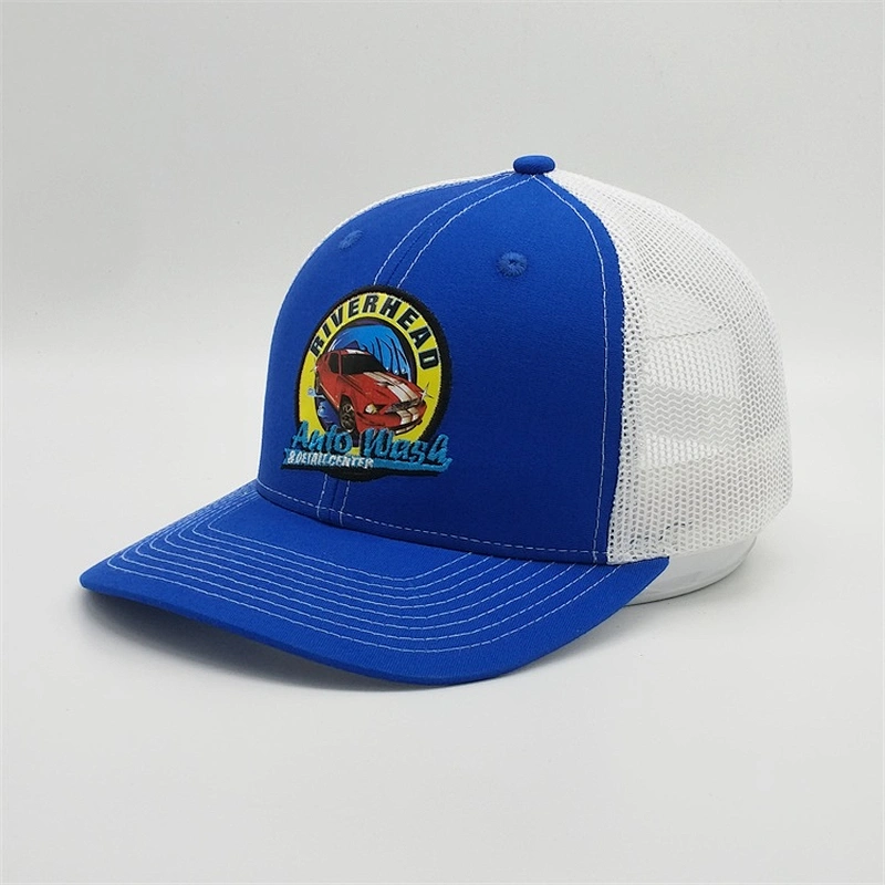 Customized Sublimation Embroidery Patch Silk Printing Royal Blue Hats Trucker Caps