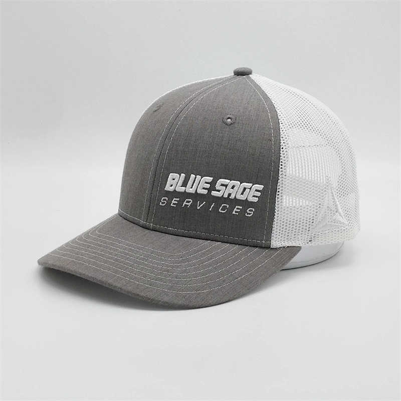 Customized High Quality Mens Basic 3D Embroidery Heather Gray Mesh Truckers Hats Caps