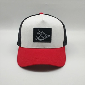 Plain Red White Color Black Mesh Trucker Hat,Custom Applique Embroidery Logo Trucker Cap,Men Slight Curved Brim Sport Hats