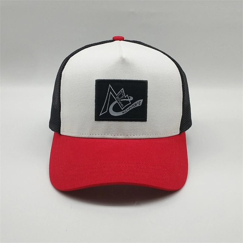 Plain Red White Color Black Mesh Trucker Hat,Custom Applique Embroidery Logo Trucker Cap,Men Slight Curved Brim Sport Hats