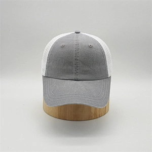 Custom Cheap Plain Worn-Out 6 Panel Curved Brim Snap Back Mesh Trucker Cap Baseball Hat