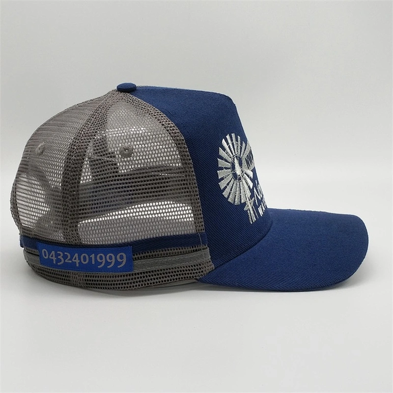 Newest 5 Panel Customised 80% Acrylic 20% Wool Blue Snapback Trucker Hats Caps With Embroidery