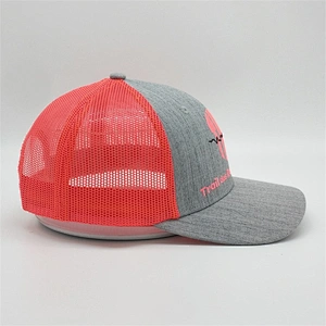 Wholesale 6 Panel Mesh Trucker Cap,Adjustable Heather Grey Snapback Hat,Custom Flat Embroidered Trucker Caps