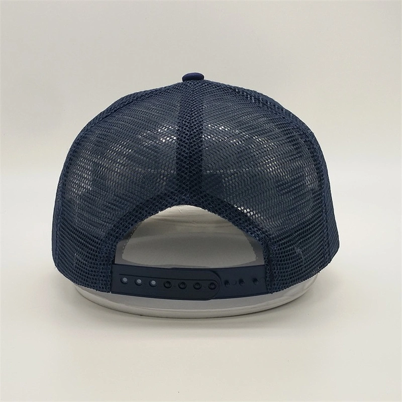 High Quality Custom 5 Panels Navy Blue Snapback Wolf  Animal Trucker Cap Mesh Hats 3D Embroidery Patch Badge Sports Caps