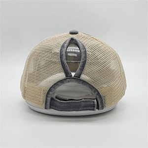 Custom Distressed Vintage Cotton Two Tone  Unstructrured 6panel Worn Out Ponytail Hat Baseball Trucker Mesh Caps