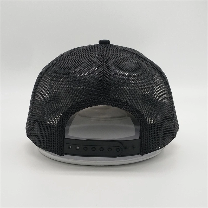 OEM Custom Low Profile Printed Logo Hat 5 Panel Buckle Plastic Blank Black Sport Mesh Baseball Trucker Cap Hat