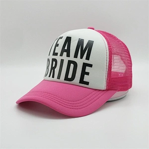 Custom Sublimation Hot Pink Mesh Hats,Black Screen Printed Foam Hat,Double Snap Back Closure Trucker Cap