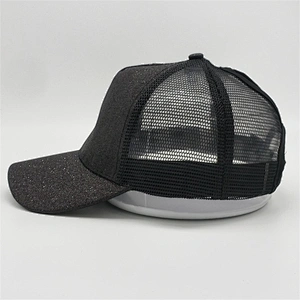 2019 OEM Curved Brim Structured Front 5 Panel Ponytail Cap Sequins Glock Perfection Sunshade Sport Caps Mesh Trucker Hat