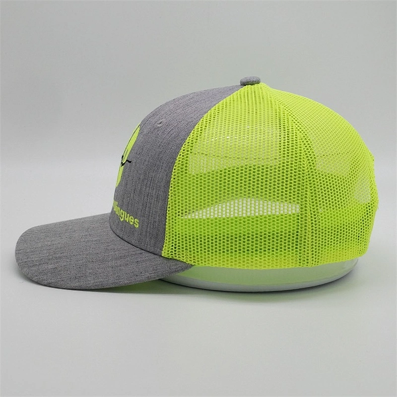2019 Wholesale New Custom 6 Panel Embroidery Heather Grey Blank Snapback Trucker Hat Mesh Caps