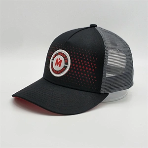 Personalized Custom Made Black Trucker Hats,Design Woven Patch Travel Hats,5 Panels Drak Gray Trucker Caps