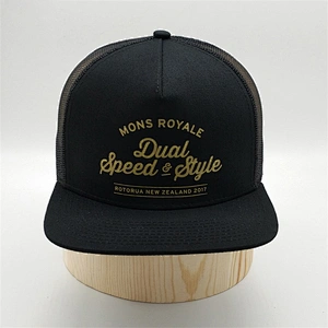 China Factory Custom 5 Panel Black Printed Mesh Snapback Hats