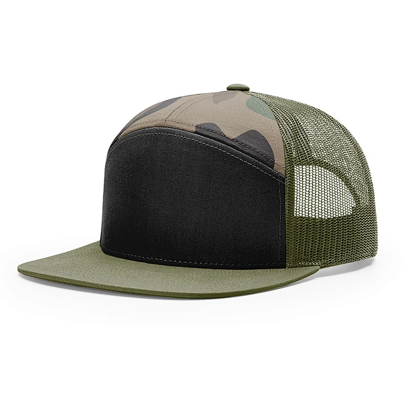 Customized Plain Color 7 Panel Snapback Trucker Hats With Sweatband