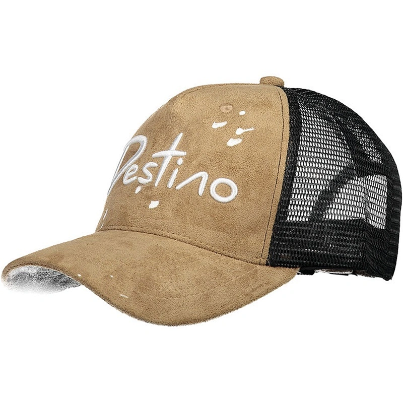 High Quality Customized Logo Structured Trucker Caps,5 Panel Paint Splatter Mesh Hats,3d Embroidery Suede Trucker Cap