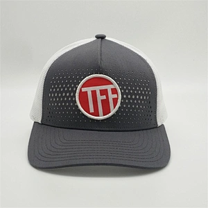 Customised Adult 6 Panel Grey Trucker Caps,Own Logo Snap Back Mesh Baseball Caps,Low Profile Woven Patch Mesh Trucker Hat