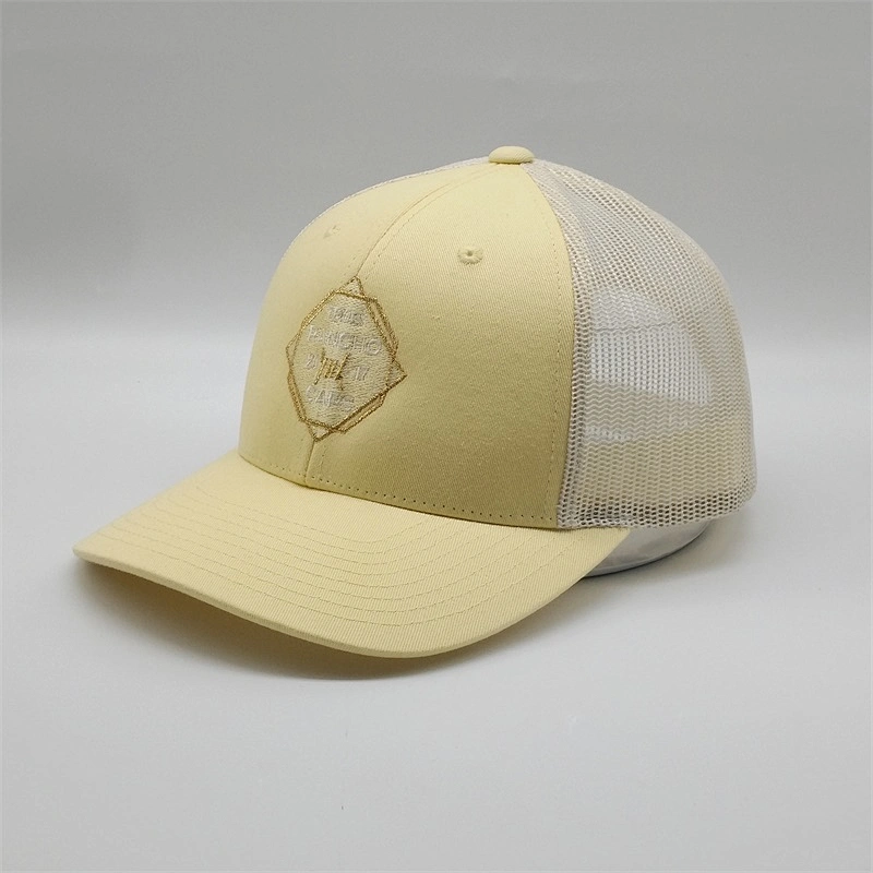 Custom Top Quality Gold Embroidery Trucker Hat,Yellow Mesh Back Trucker Cap,6 Panel Yellow Truck Hat For Sale