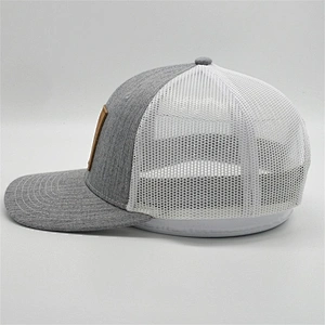 New Arrival Custom Leather Patch Hats,Blank Snapback Trucker Cap,White Mesh Heather Grey Yupoong Trucker Hat