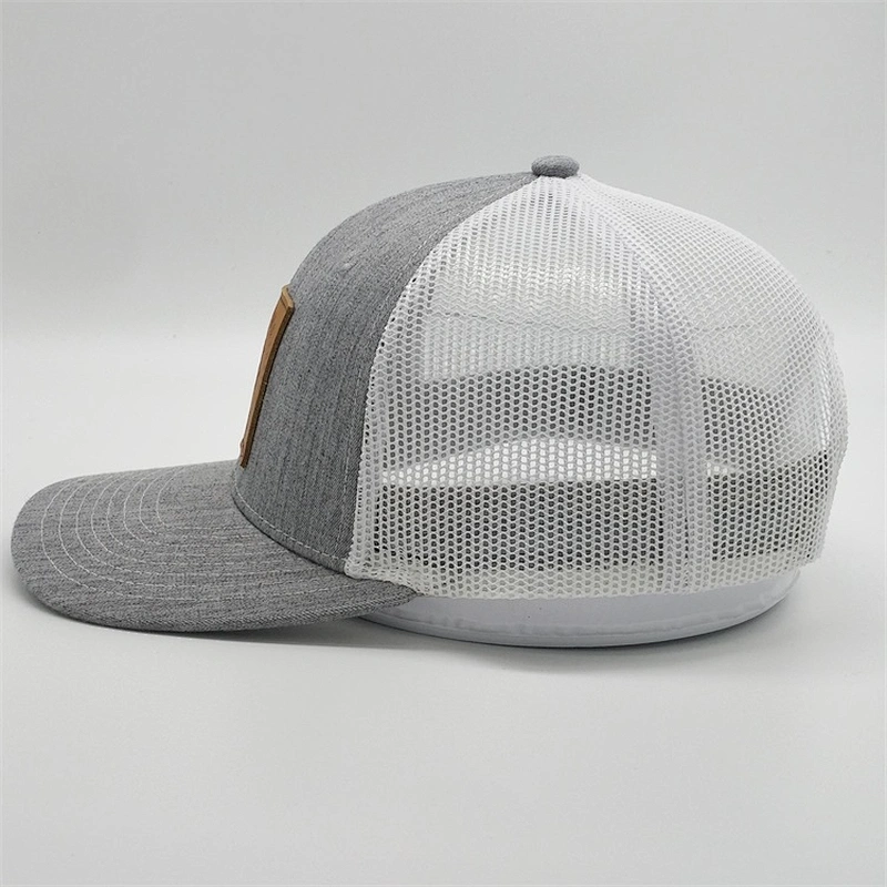 New Arrival Custom Leather Patch Hats,Blank Snapback Trucker Cap,White Mesh Heather Grey Yupoong Trucker Hat