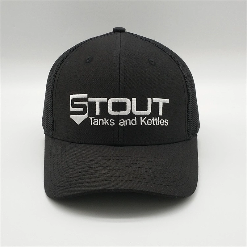 Custom 6-Panel 100 Cotton Black Plain Structured Mesh Adult  Trucker Cap  Hats