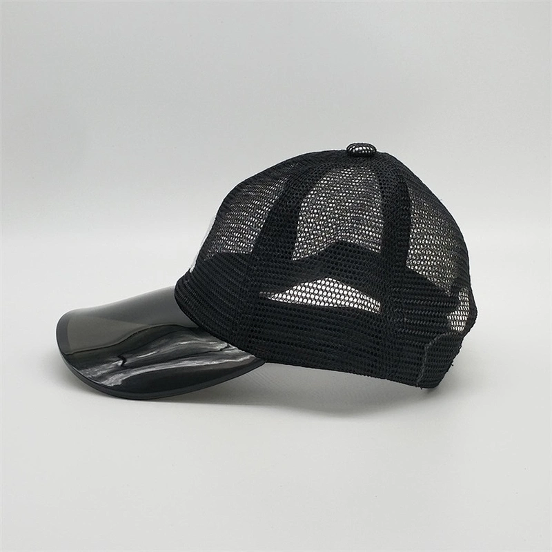 2019 Hot Sale Black PVC Transparent Visor 3D Patches Embroidery Custom Logo Full Mesh Summer Trucker Hat Caps