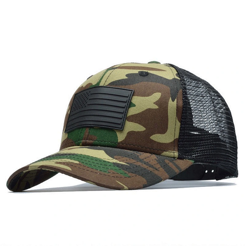 China best Men Camouflage Snapback USA Flag Baseball Multi Camo Trucker Curve Bill Dad Hats With PVC Patch