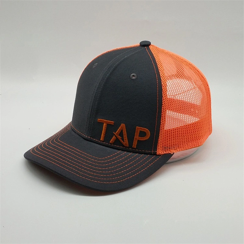 Personalized Custom Mens 6 Panel Embroidery Neon Orange Snapback Caps Mesh Trucker Hat For Sale