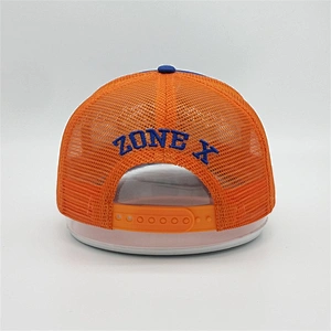 New Wholesale Custom Orange Mesh Trucker Hat,6 Panel Blue Baseball Hats,3D Embroidery Logo Sports Cap
