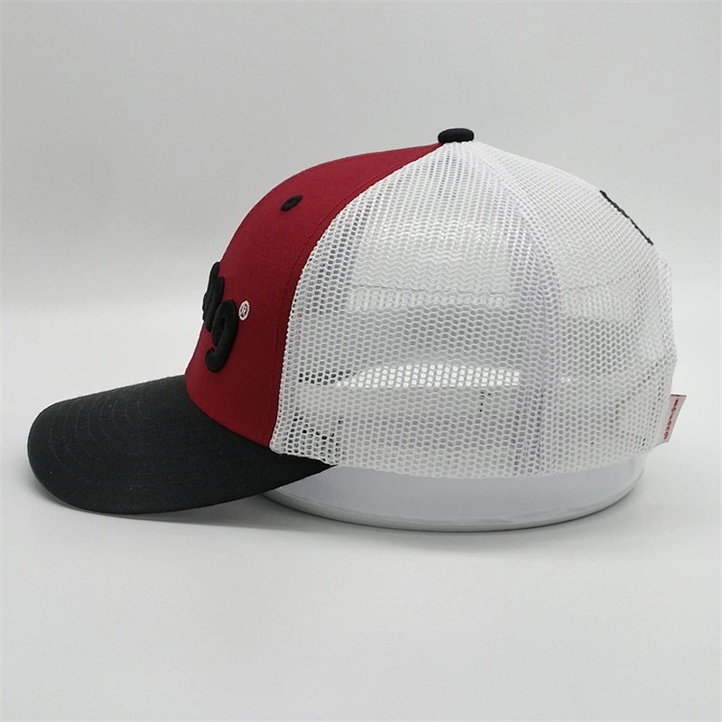 Newest Men Women Truck Hats,Plastic Snap Back White Mesh Hats,OEM 3D Raised Stitching Black Trucker Caps