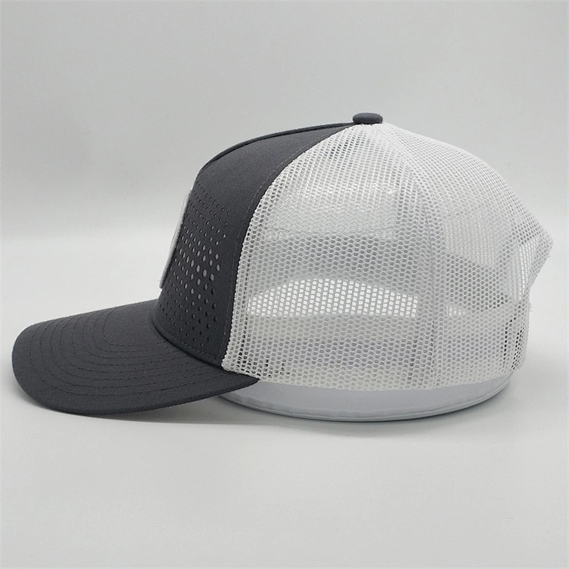 Customised Adult 6 Panel Grey Trucker Caps,Own Logo Snap Back Mesh Baseball Caps,Low Profile Woven Patch Mesh Trucker Hat