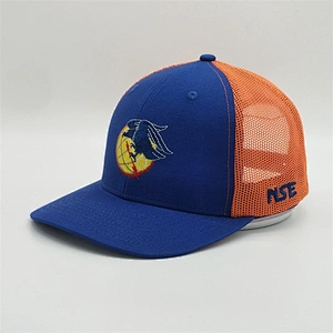 Wholesale Summer Custom Embroidery Logo Royal Blue Baseball Hat Neon Orang Trucker Mesh Snapback Cap With Your Logo