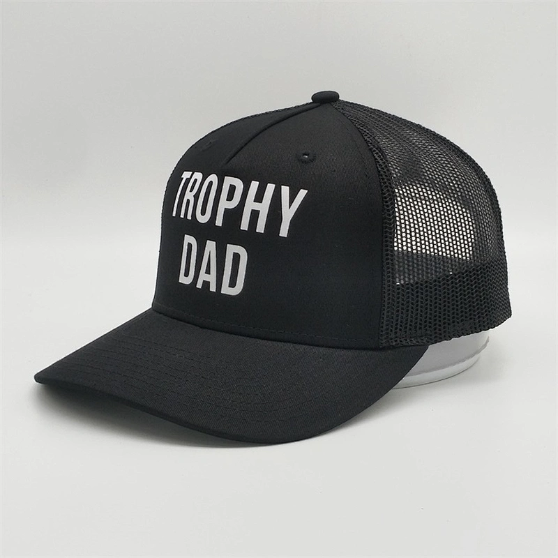OEM Custom Low Profile Printed Logo Hat 5 Panel Buckle Plastic Blank Black Sport Mesh Baseball Trucker Cap Hat