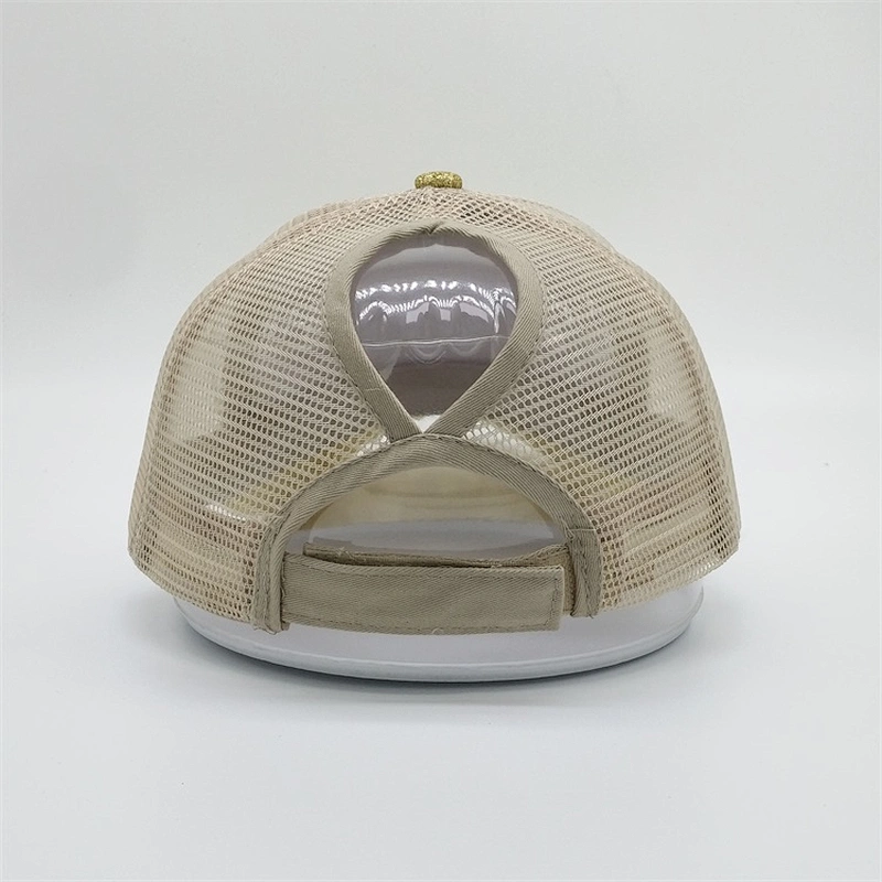 Fashion Custom Blank Performance Bling 5 Panel Ponytail Baseball Cap Mesh Gold Sequin Trucker Hat For Woman