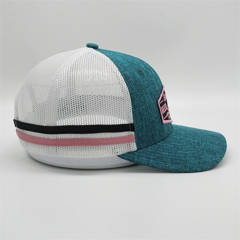 Fashion Embroidered Patch Trucker Hats,Custom Contrast Color Strip Band Hats,New Style Heather Green Trucker Caps