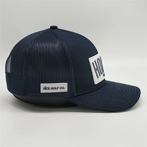 Navy Blue Adjustable Customised Rubber Patch Logo Snapback Hats Trucker Caps With Pvc Patch