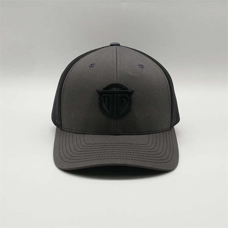Factory Price Dark Black Black Mesh Truck Hats,New Fashion 6 Panel Unisex Polyester Trucker Cap,Design Embroidery Logo Hats