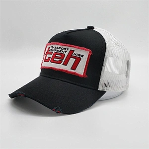 Vintage Custom High Crown Trucker Cap,Embroidery Black And White Snapback Caps,Wash Cotton Blank Distress Patch Trucker Hat