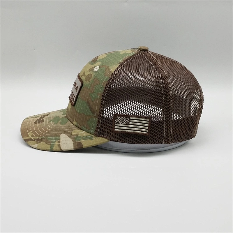 Custom Logo 6 Panel Embroidery Patches Trucker Hat,Camouflage Mesh 3d Embroidered Hats,Adjustable Camo Snap Back USA Flag Caps
