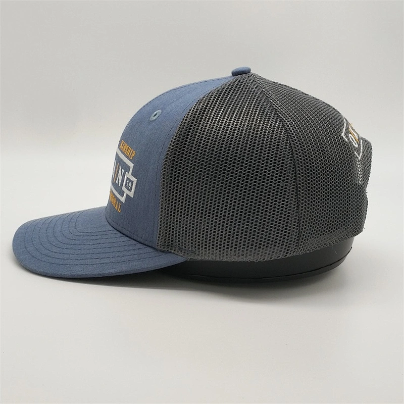 Custom Glod Embroidery Patches Caps,Unisex Adults Truck Caps,Heather Blue Gray Trucker Hats