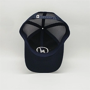 High Quality Navy Blue Trucker Snapback,  White 3D Embroidered Logo Mesh Caps Hat ,  Cotton PVC Rubber Patch Hat
