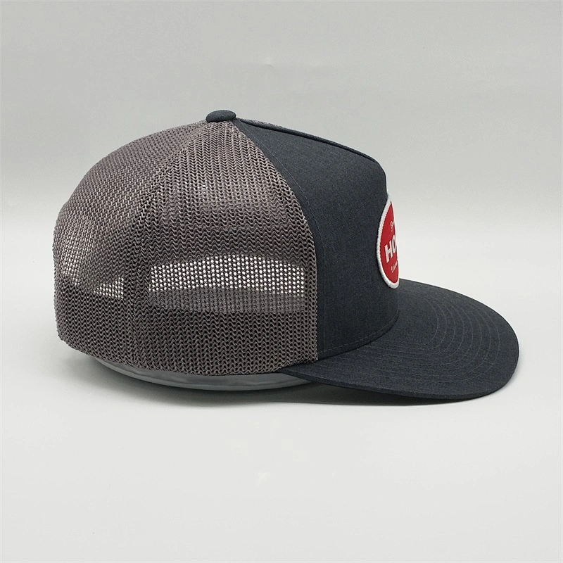 Outdoor Unisex 5 Panel Dark Gray Snap Back Hat,Custom Embroidery Flat Brim Visor Trucker Cap,Newest Fitted Mesh Snapback Hat Cap