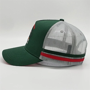 Custom 5 Panel Embroidery Logo Hat,Red Underbrim Snapback Trucker Cap,High Crown Mint Green Stripes Trucker Hat