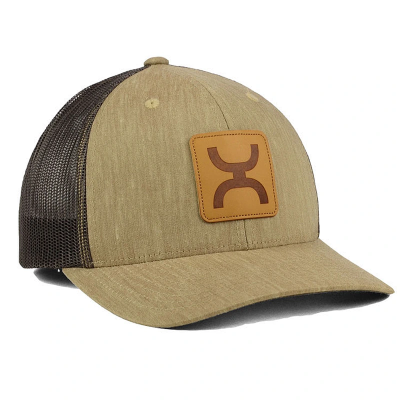 Cheap Classic Customize 6 Panel Leather Patch Trucker Cap,Polyester Mesh Trucker Hats,Khaki Embossing Patch Hat