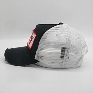 Vintage Custom High Crown Trucker Cap,Embroidery Black And White Snapback Caps,Wash Cotton Blank Distress Patch Trucker Hat