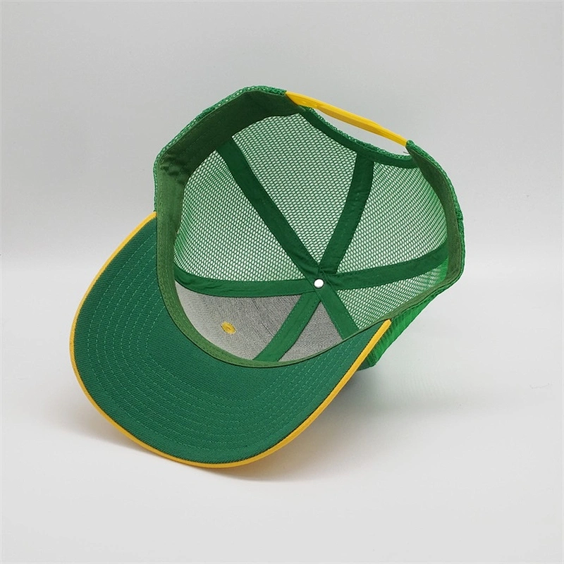 Custom 6 Panel 3d Puff Embroidery Snapback Hat,Adjustable Mesh Yellow Baseball Cap,Green Underbrim Two Tone Golf Trucker Hat