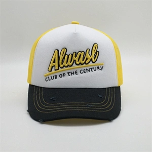 High Quality Custom Foam Trucker Hats,5 Panel Foam Yellow Plain Snapback Caps,Worn-out 3d Embroidery Distressed Trucker Hats