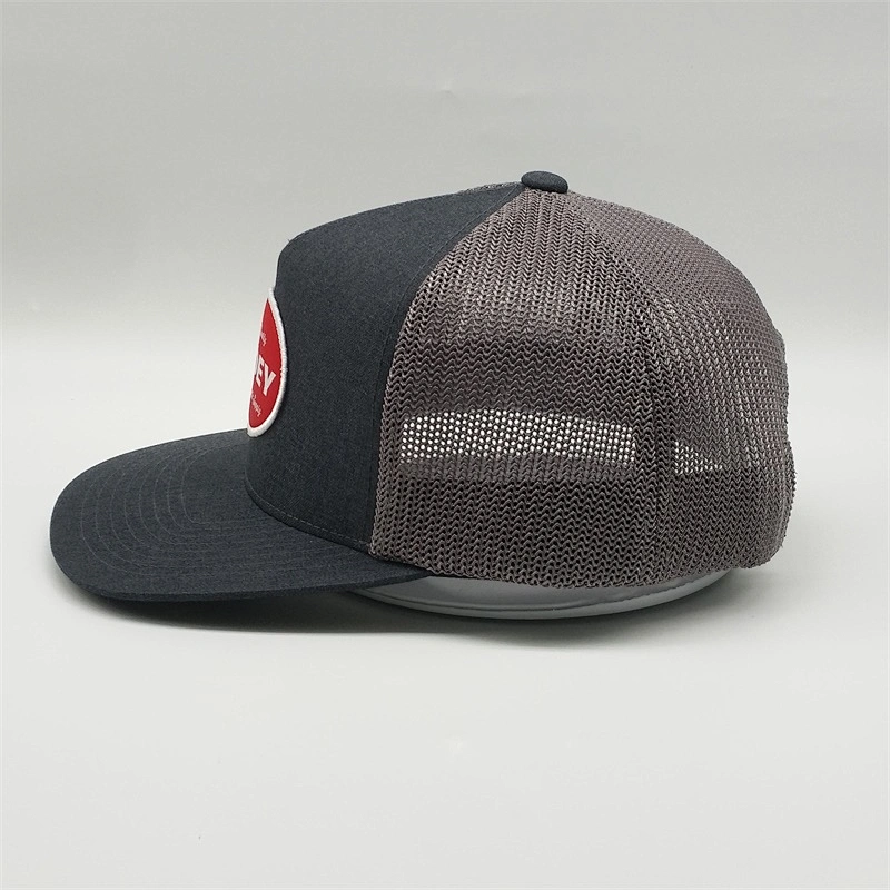 Outdoor Unisex 5 Panel Dark Gray Snap Back Hat,Custom Embroidery Flat Brim Visor Trucker Cap,Newest Fitted Mesh Snapback Hat Cap