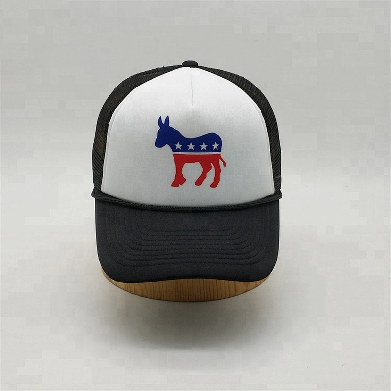 Custom 5 Panel Horse Printed Short Bill Foam Plain Trucker Cap Mesh Hat