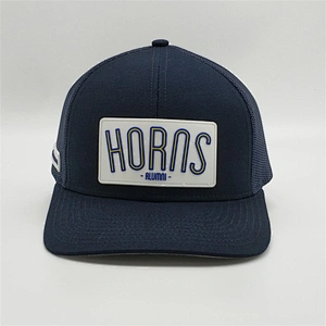 Navy Blue Adjustable Customised Rubber Patch Logo Snapback Hats Trucker Caps With Pvc Patch