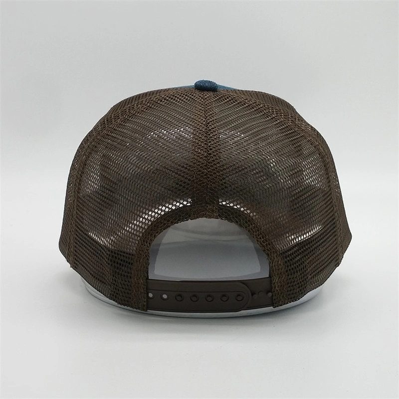 Plain Custom Brown 5 Panel Suede Jean Snapback Caps Trucker Hat With 3d Raised Embroidery